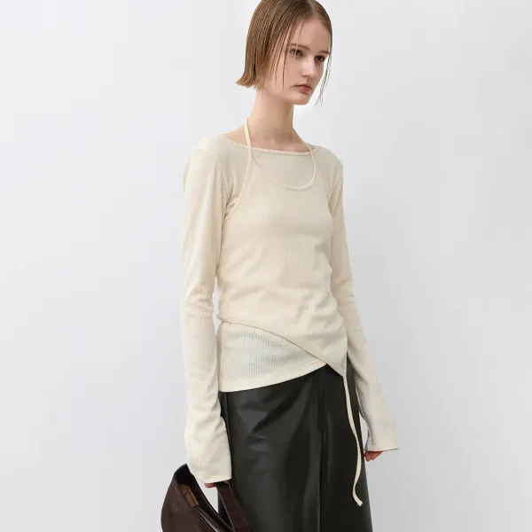 (T-6990)HAZEL HALTER LAYERED TEE