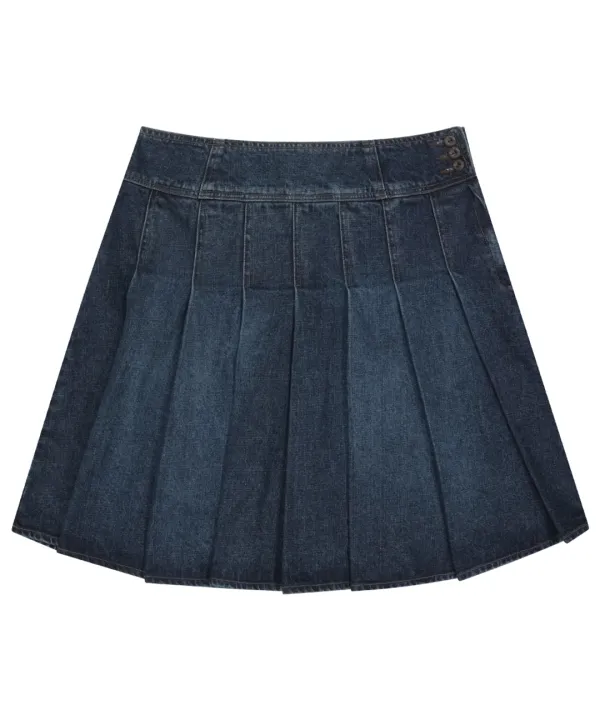 DEEP DENIM PLEATS SKIRT NAVY