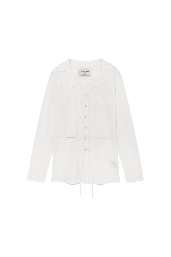 STRING POINT PLAIN LONG CARDIGAN IN WHITE