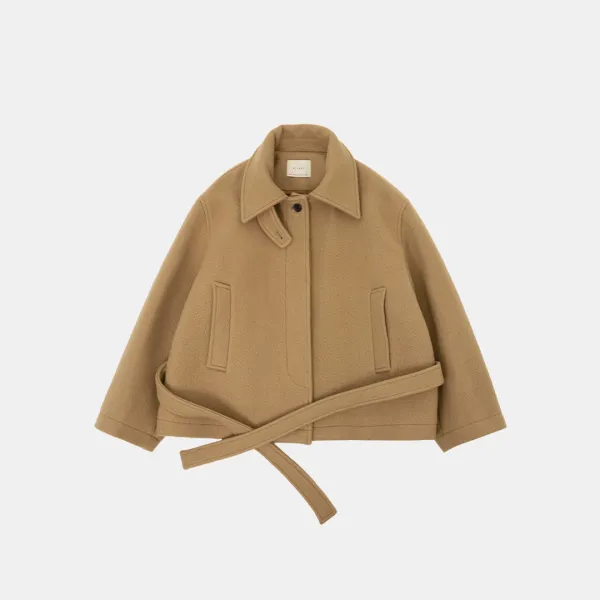 SIOT4167 헤어리 벨티드 하프 코트_Camel beige