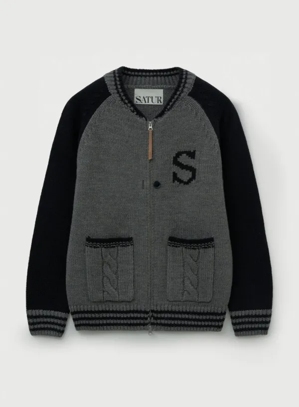Knit Varsity Jacket - Charcoal