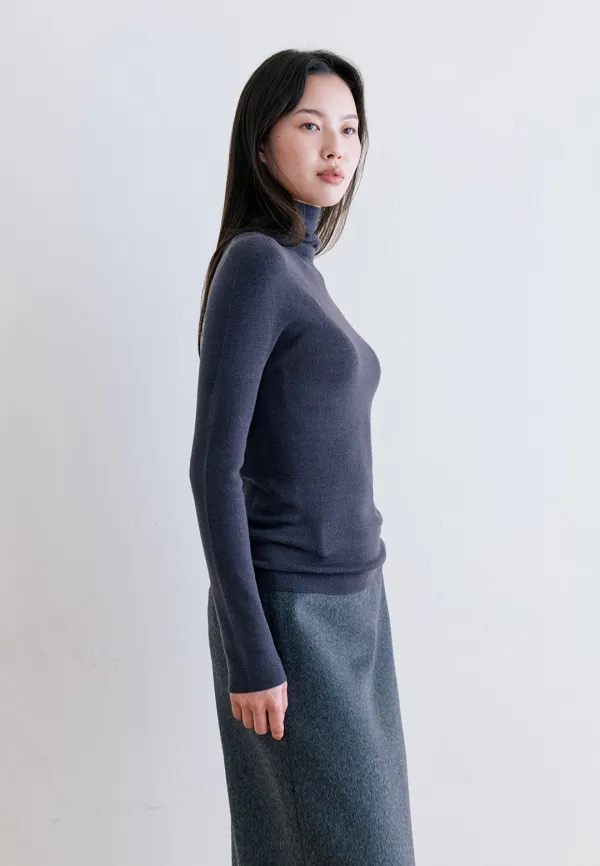 PREMIUM WOOL100 TURTLE NECK KNIT - CHARCOAL