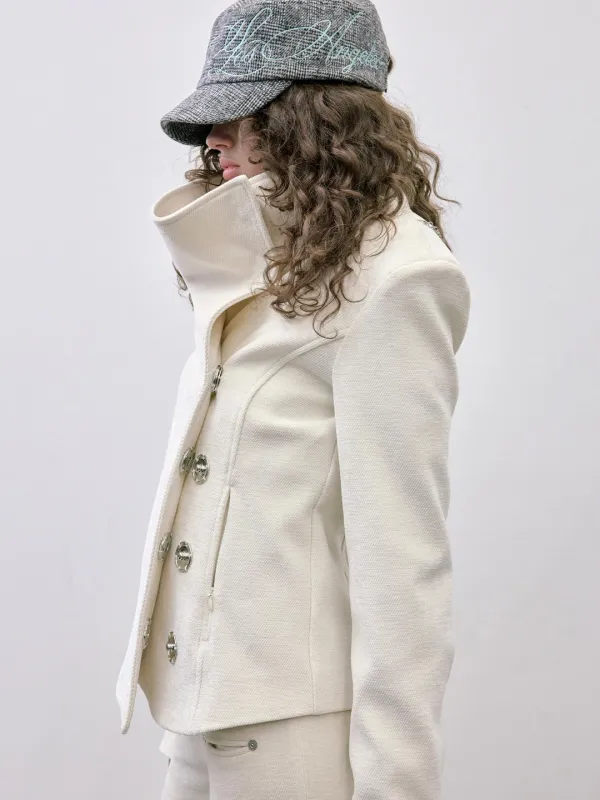 Mockneck Corduroy Jacket White