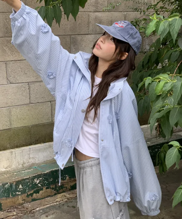 MINI FLOWER STRIPE WINDBREAKER BLUE STRIPE
