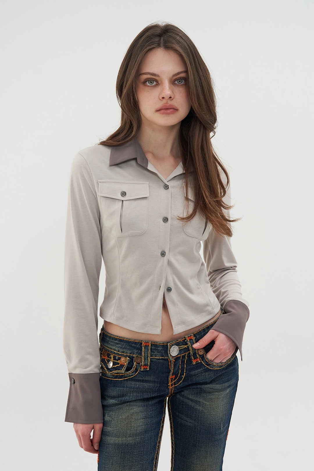 오드원아웃 COLORED SLIM SHIRTS KHAKI 상품 이미지 1
