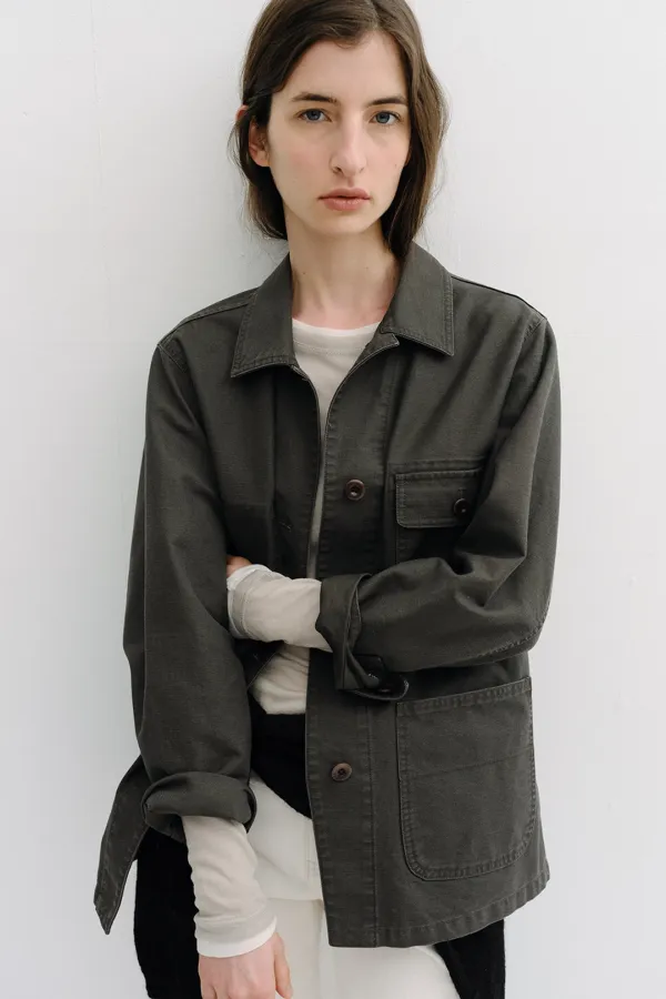 washed french work jacket (ash brown)