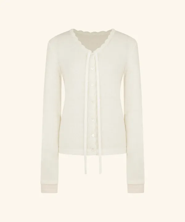 Haila Scallop Layered Cardigan ( Ivory )