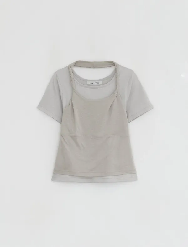 TWIST LAYERED T-SHIRT [BEIGE]
