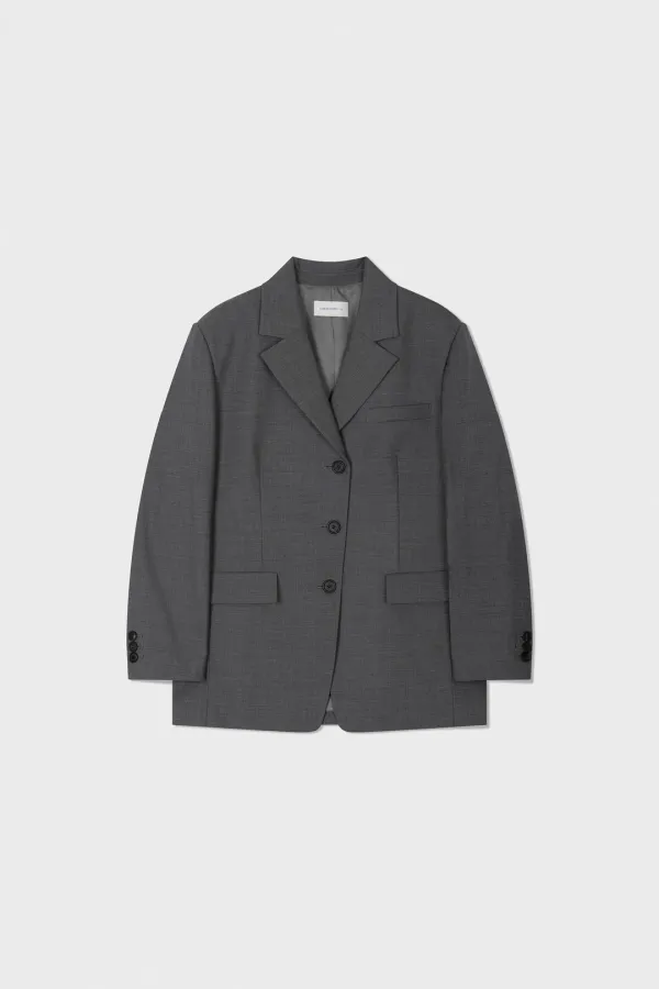 Oversized 3-Button Wool Blazer_Grey