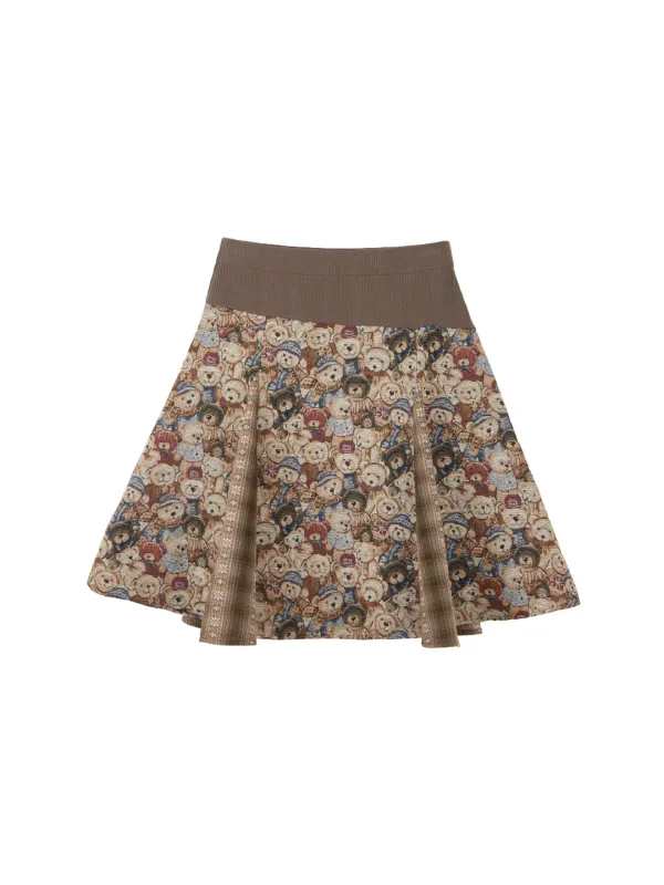 Patchwork Flare Skirt (Brown)