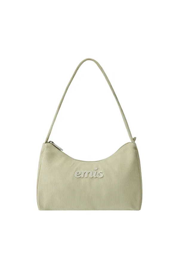 CORDUROY APPLIQUE HOBO BAG-BEIGE