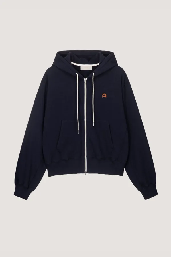 UNISEX LEATHER LOGO ZIP-UP HOODIE FRENCH NAVY_UDTS6A108N2