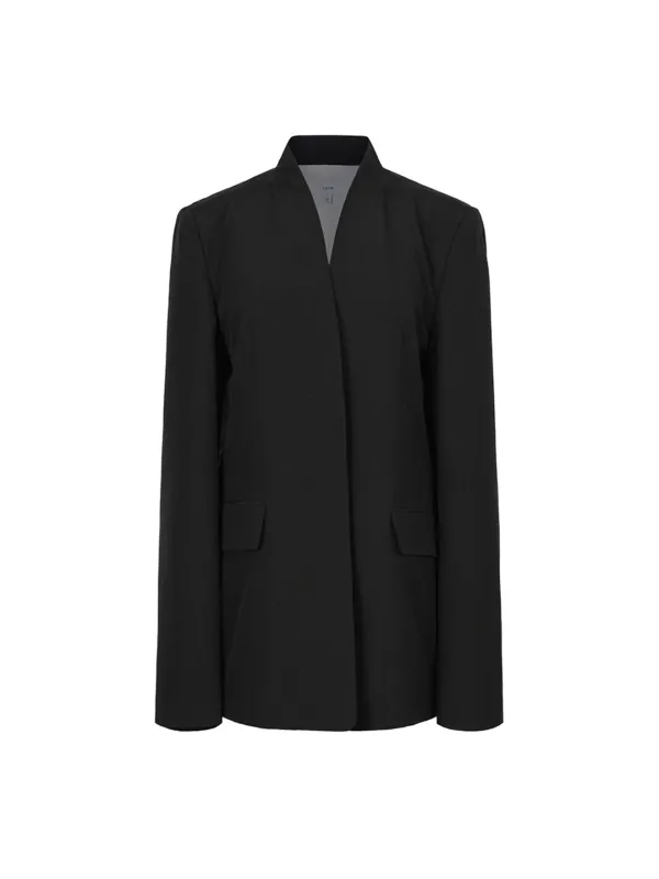 MINIMAL COLLARLESS BLAZER (BLACK)