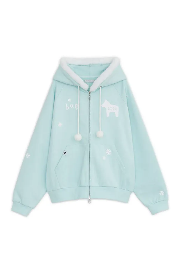 Pixel fur hoodie zip-up (Mint)