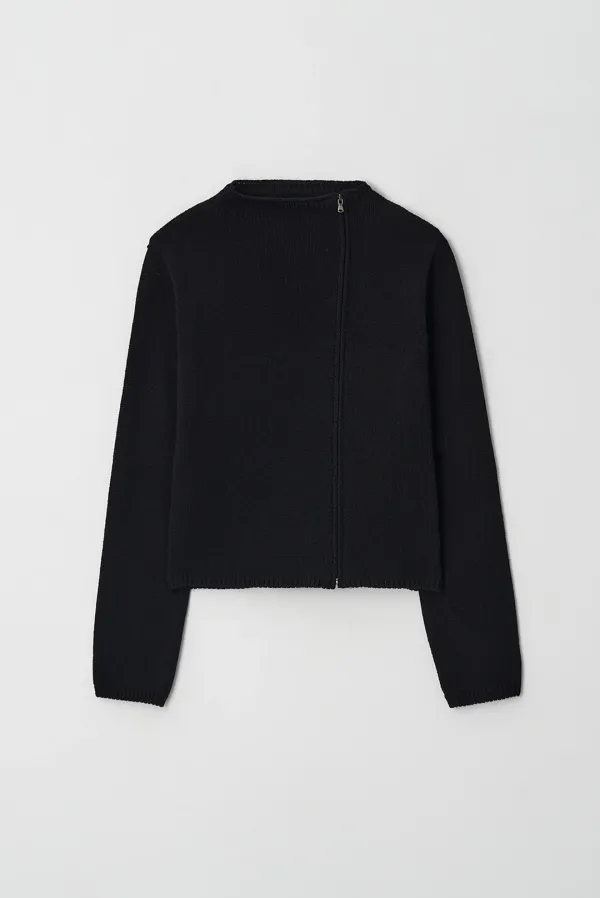 oblique zip-up knit - black