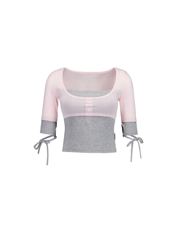 LAYERED CAKE TEE  [GREY-PINK]