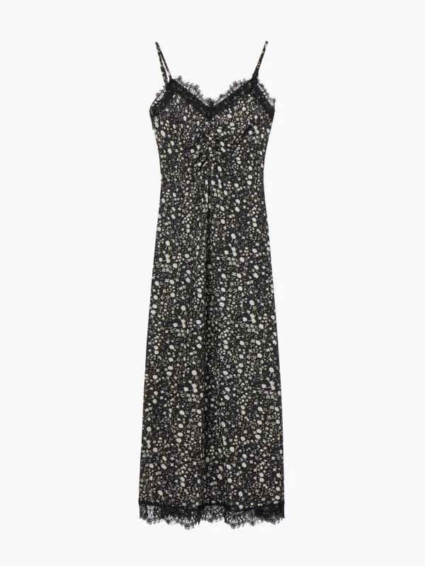 Lace Satin Slip Dress, Black