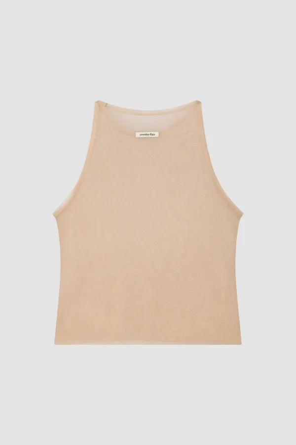 SHEER GLOSSY HALTER KNIT TOP_NUDE BEIGE