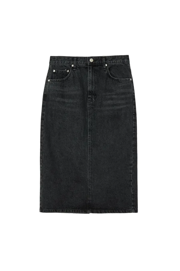 RR DENIM MIDI SKIRT - BLACK