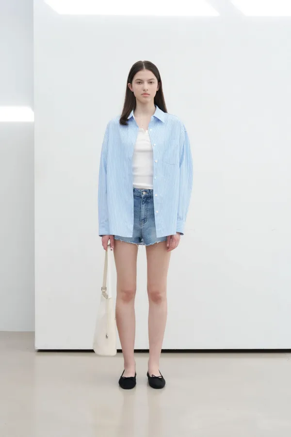 Hush Stripe Over-Fit Shirt - Light Blue