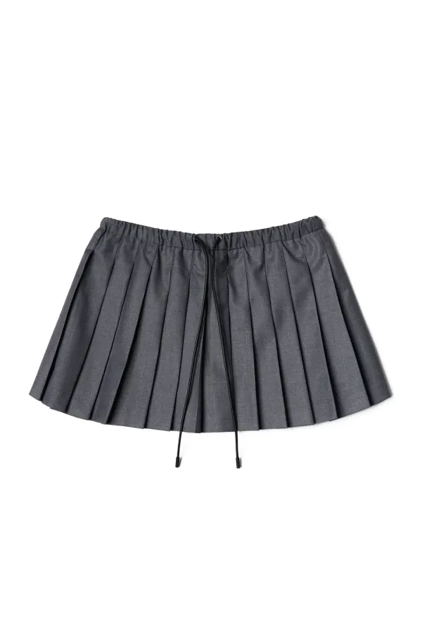 Label Pleats Mini Skirt Grey