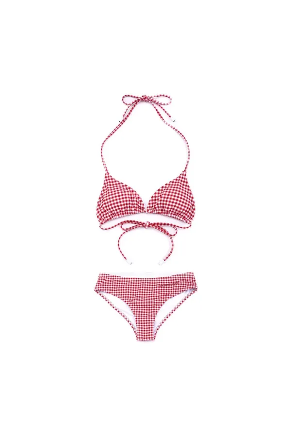 Check Patterned Bikini Set, Red