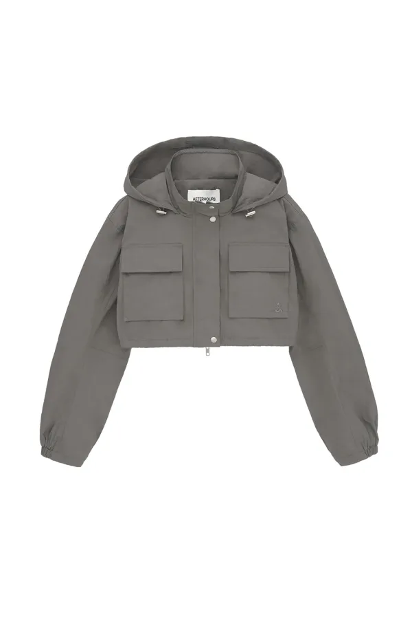 HOODED CROP JACKET (KHAKI-GREY)