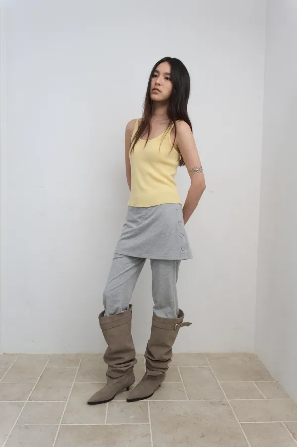 BUTTON DETAIL SKIRT LEGGINGS_MELANGE