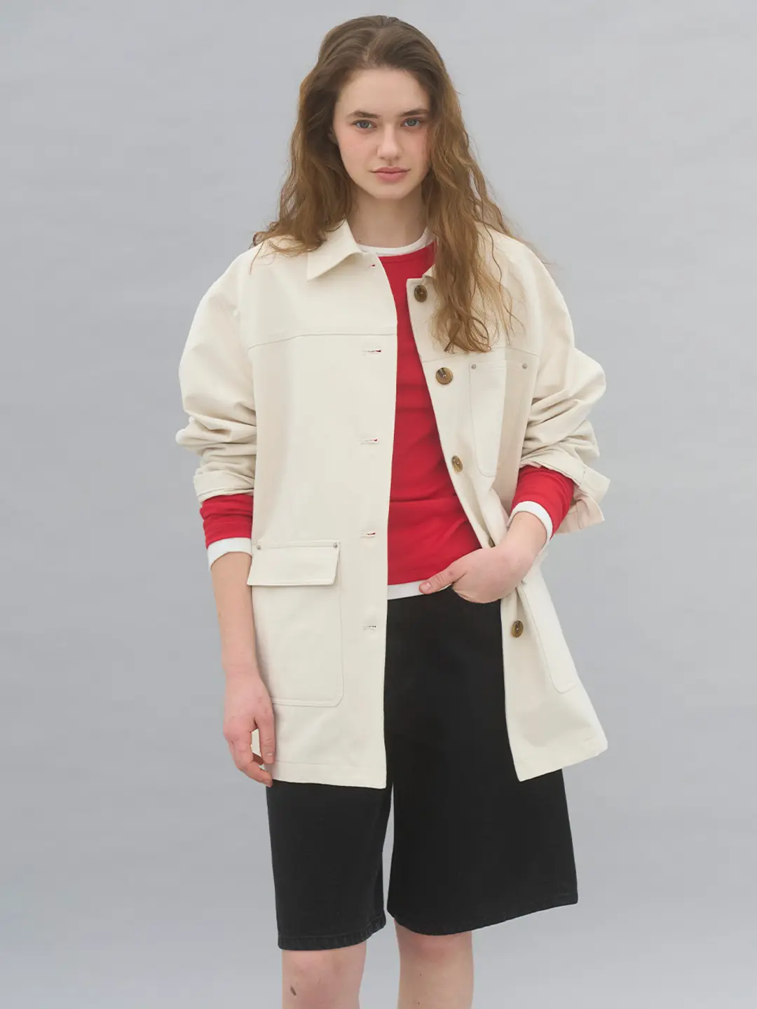 쏘이르 POCKET WORK JACKET - CREAM 상품 이미지 2
