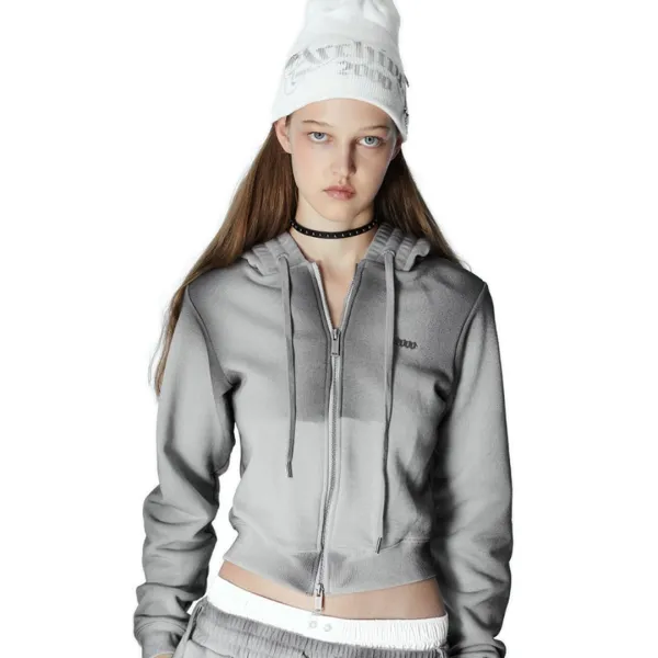 MOSS WASHED HOODIE ZIP UP (STONE GREY)