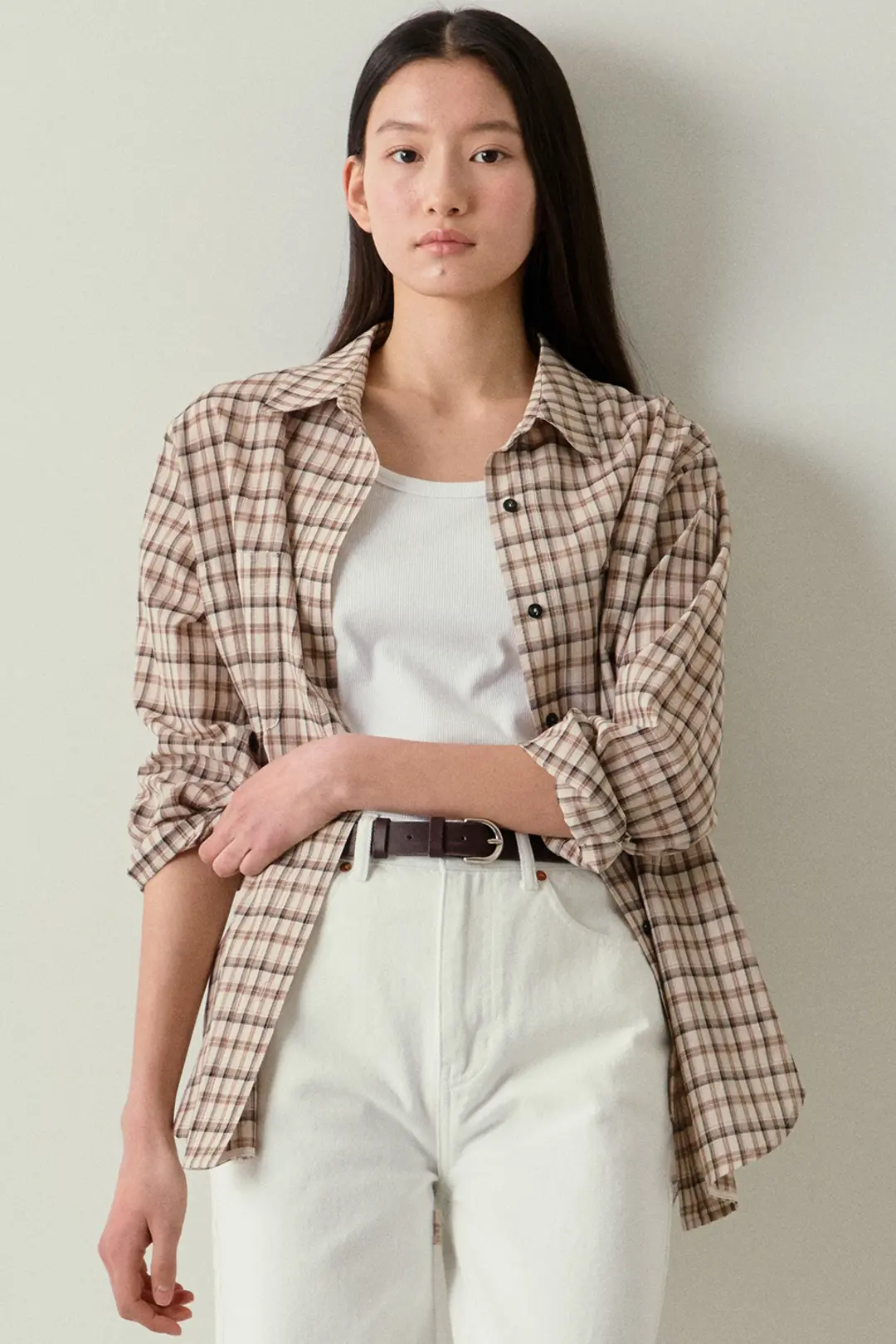 블랭크공삼 cotton pocket check shirt (brown) 상품 이미지 1