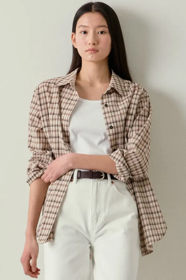 cotton pocket check shirt (brown)