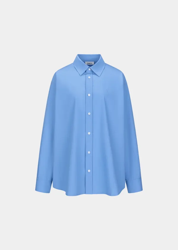 W LOGO EMBROIDERED COTTON SHIRT - BLUE