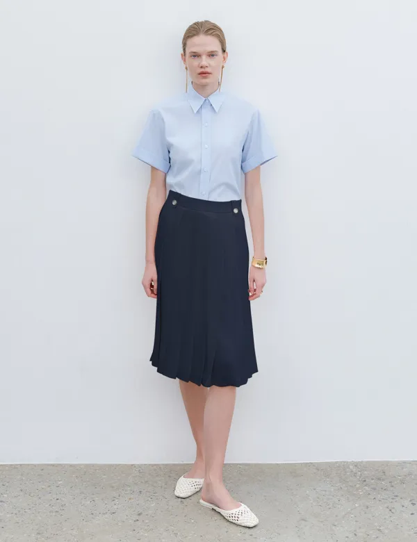 Clara Pleats Mid Skirt (Navy)