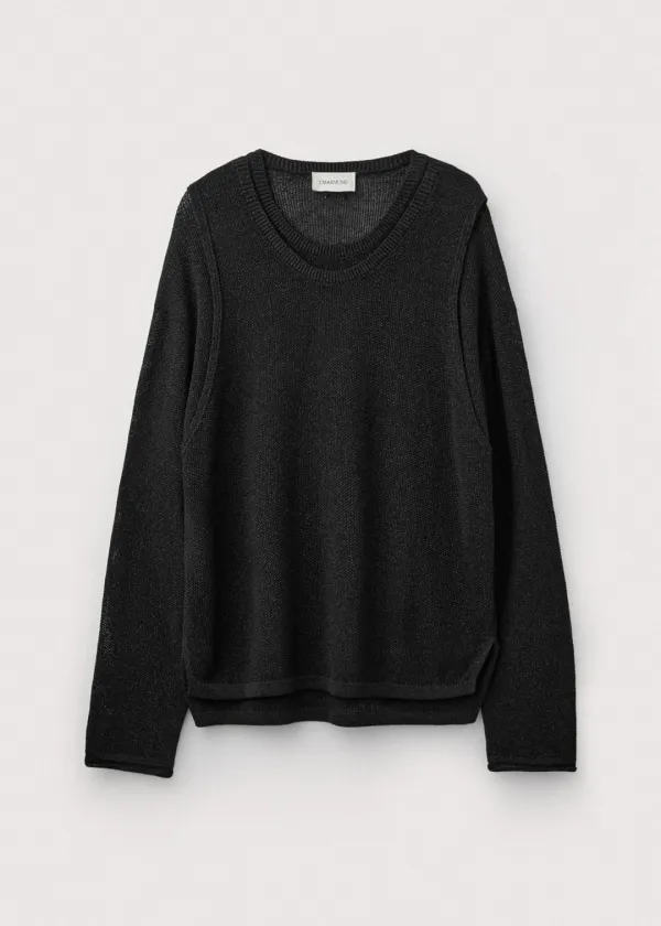 Japanese paper yarn vest layered pullover_Washed black