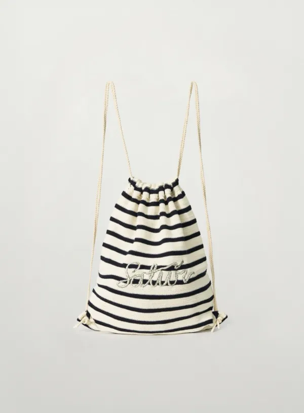 [신예은 Pick] Knit Stripe String Backpack - Cream