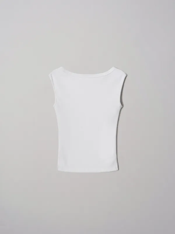 RIB SLEEVELESS COTTON TOP [WHITE, GREY]
