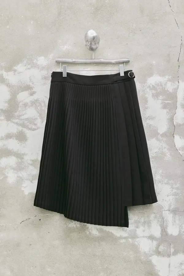 Asymmetric Pleated Midi Skirt