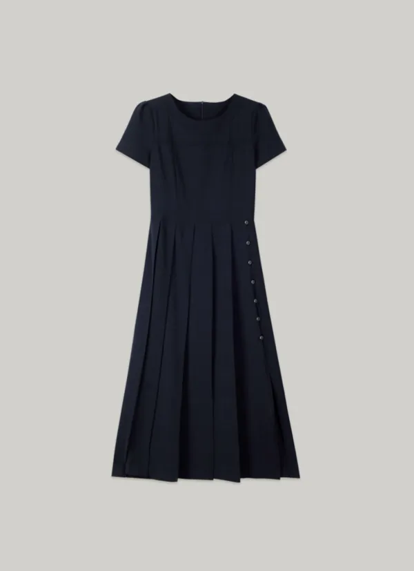 comos 1415 slit button point pleats dress (2color)
