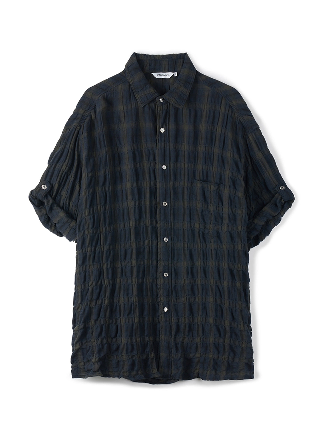 파르티멘토 Vintage Crinkle Check Roll Up Half Shirts_Faded Navy 상품 이미지 1