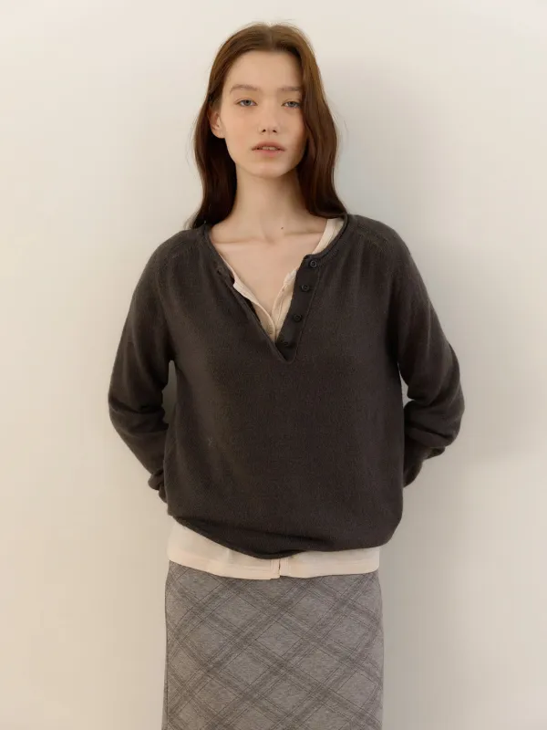 [*9/21 순차 출고 ] RAGLAN HALF BUTTON KNIT [ CHARCOAL ]