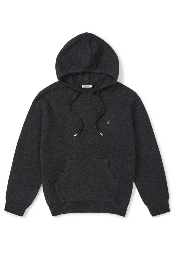 [25FW clove] Raglan Hooded Knit Pullover (Charcoal)