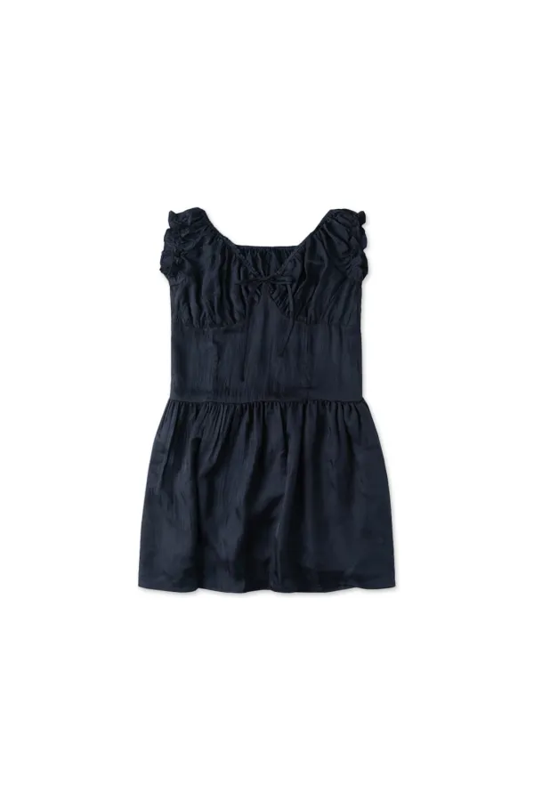 Silky shirring dress_navy