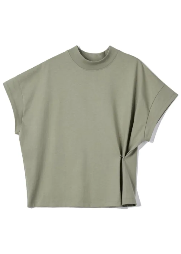 MOCK NECK SIDE HOOK T-SHIRT_KHAKI