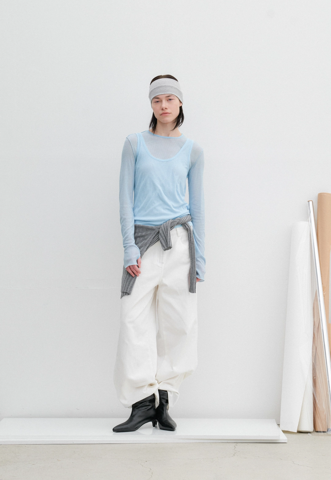 아뜰리에 나인 (T-7165)AN INTERLOCK RIBBED SLIM SET-UP TEE S 상품 이미지 2