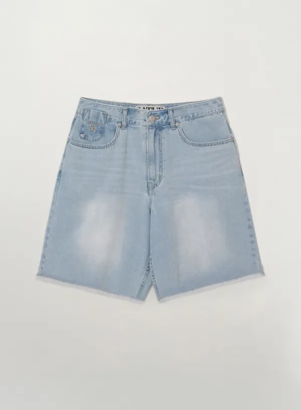 Raw Edge Denim Shorts - Light Blue