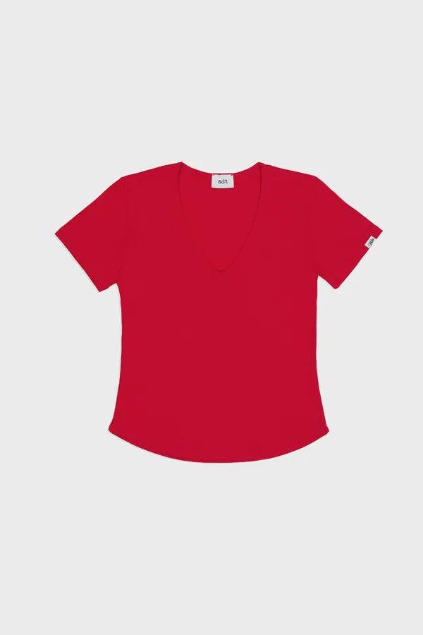 [New] V-neck daily t-shirt_red