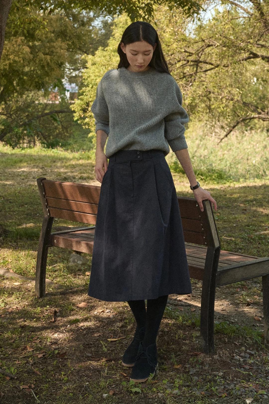 세이지먼트 BENNETT PINTUCK COTTON SKIRT_NAVY 상품 이미지 2