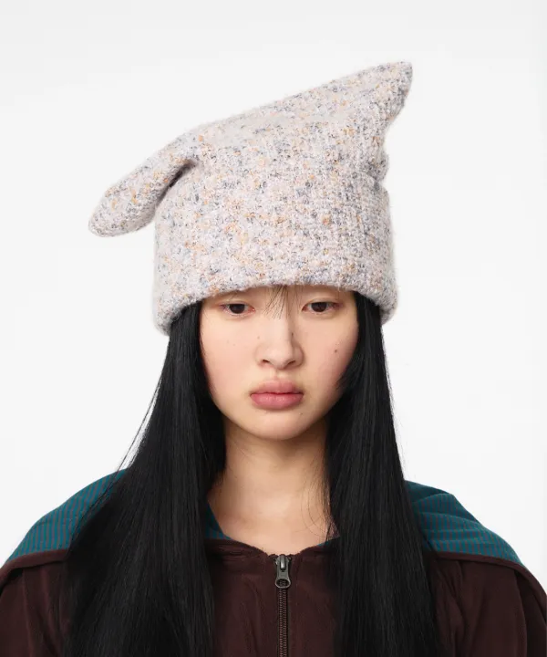 REVERSIBLE WIDE CAT BEANIE LIGHT GREY