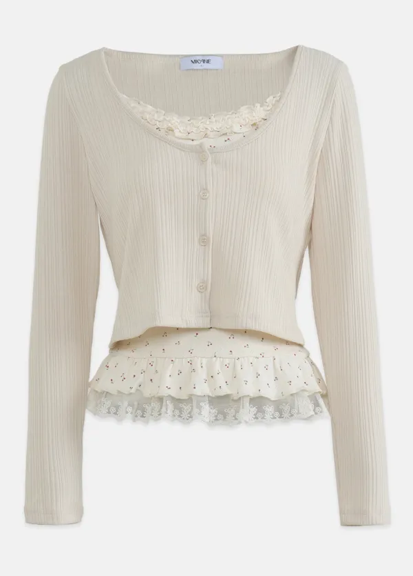  [44-120]  Veya Cardigan-Frill Sleeveless Setup  베야 가디건-프릴 슬리브리스 셋업 (봄-여름-가을-슬리브리스셋업-가디건셋업-체리패턴-다이마루-핏보완-골지패턴-유넥가디건-빅사이즈-자체제작) 